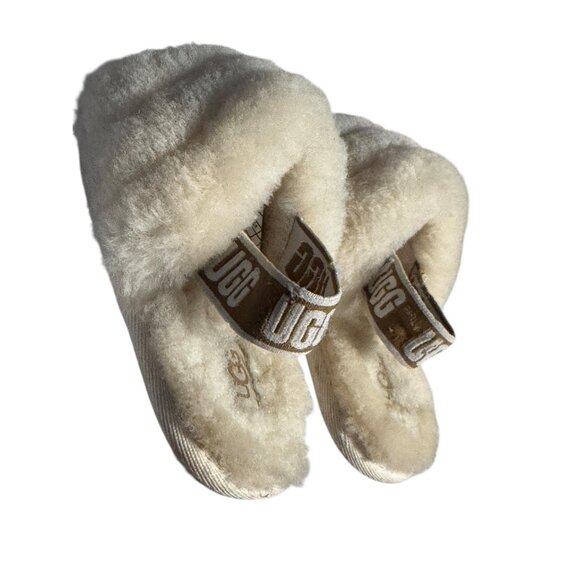 Ugg  Fluff Yeah Toddler size Slippers With Logo Strap Beige‎ Size 8 - Picture 4 of 8